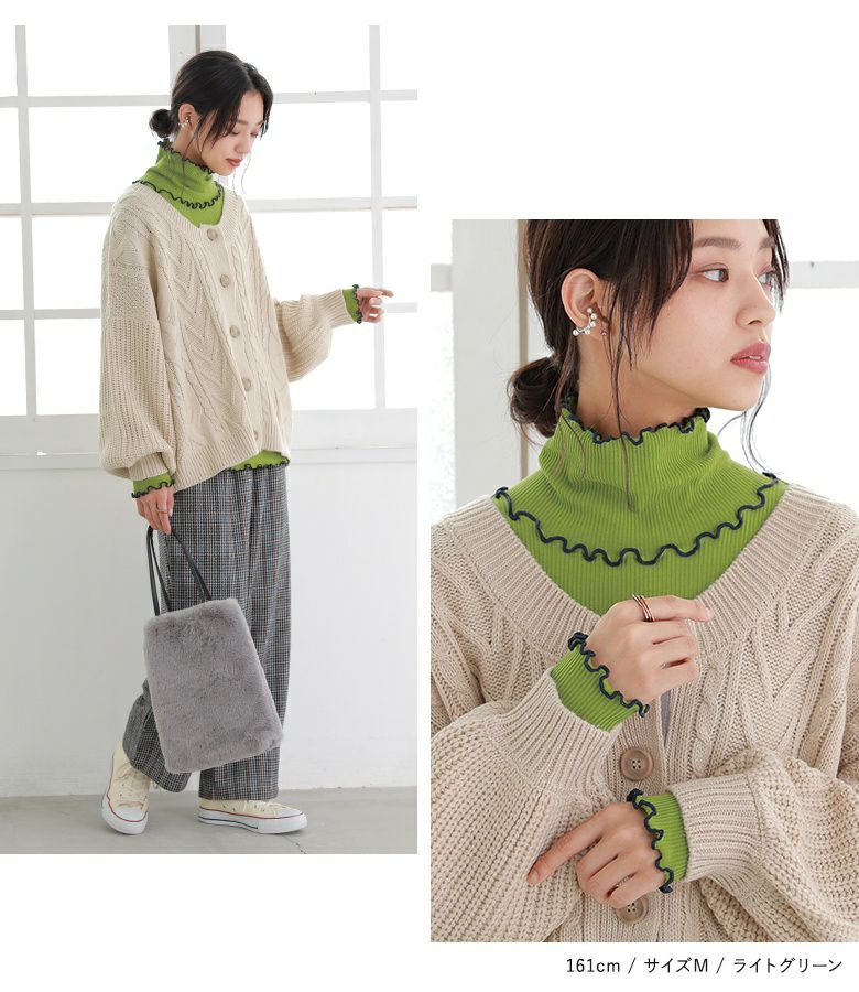 n'OrLABEL裏起毛配色メローリブタートルネックカットソー』