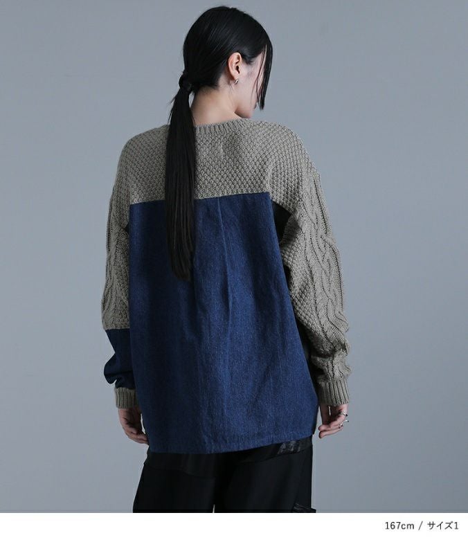 ロンハーマン インディゴ デニム ケーブルニット カーディガン 袖切替デザイン Ron Herman California Raccoon Knit Series News｜Ron Herman