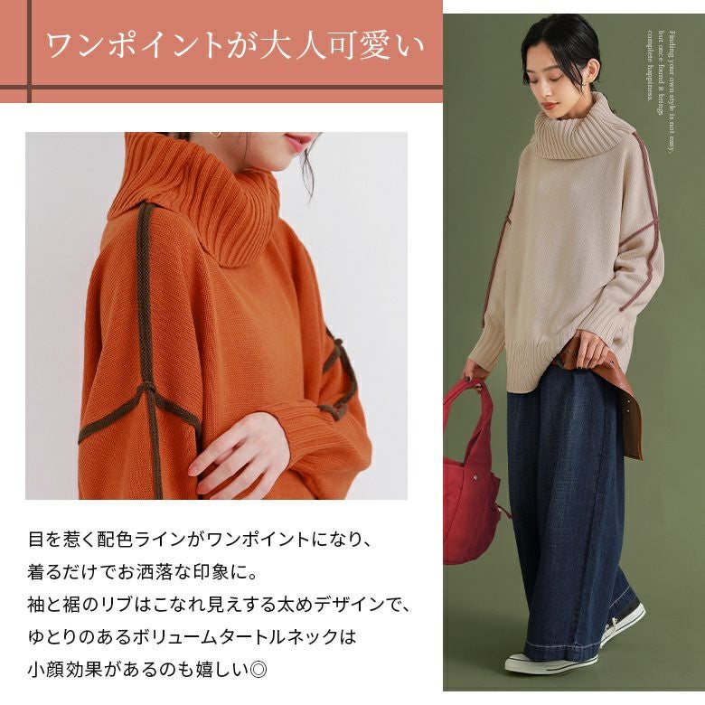 n'OrLABEL配色ラインボリュームタートルニット』