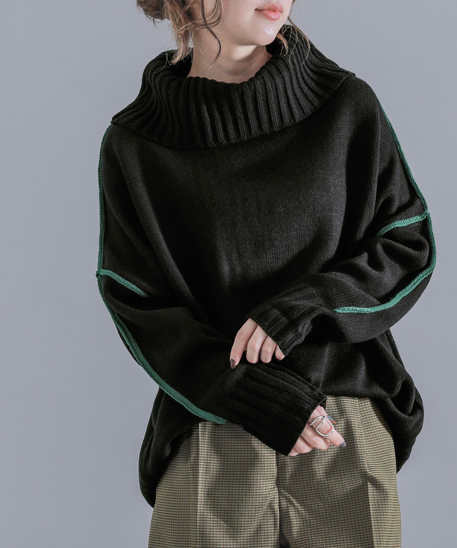 n'OrLABEL配色ラインボリュームタートルニット』