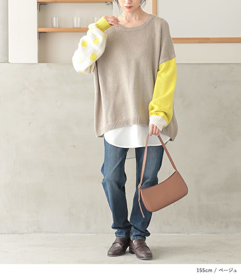 n'OrLABELドット柄ジャカードローゲージニット』