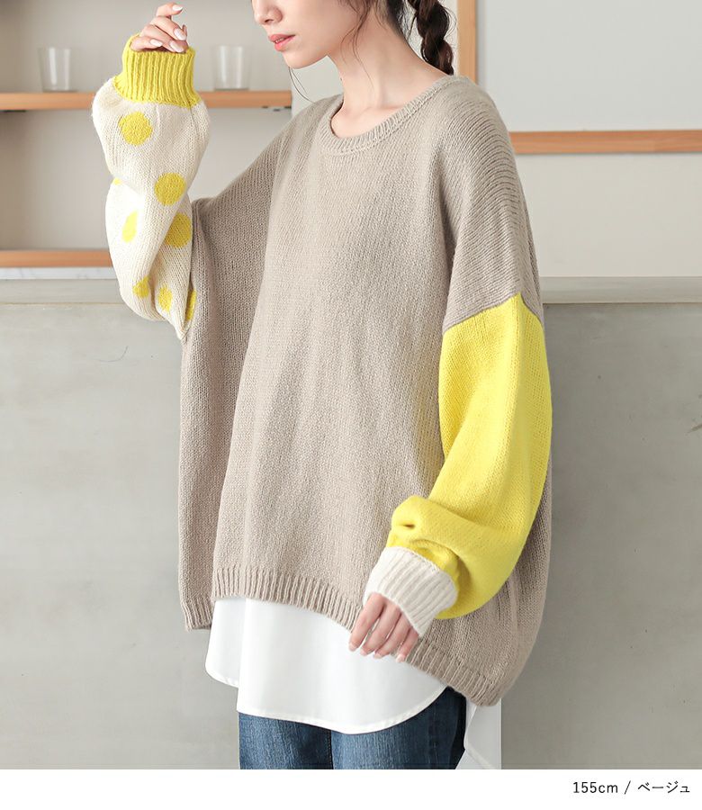 n'OrLABELドット柄ジャカードローゲージニット』