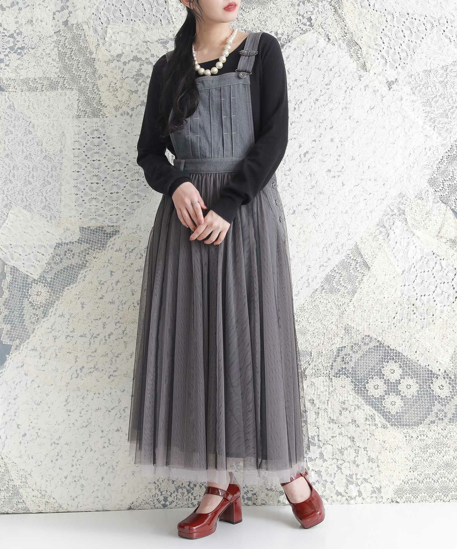 【未使用品】タオコムデギャルソン-チュールジャンパースカートS somari imaginationチュールドッキングデニムジャンパースカート』