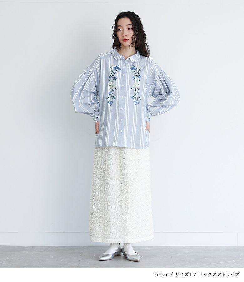 somari imagination花柄刺繍ボリューム袖シャツブラウス』