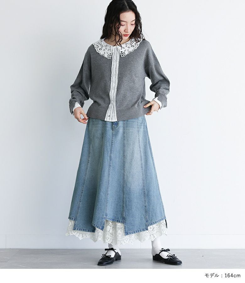 somari imaginationレースペチ付きアシメ切替デニムスカート』