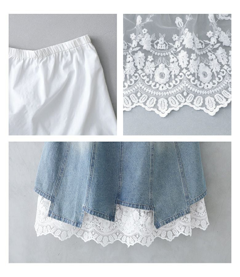 somari imaginationレースペチ付きアシメ切替デニムスカート』