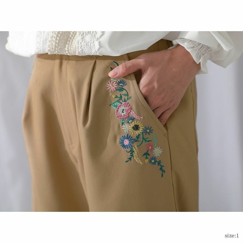 GO TO HOLLYWOOD サイド花柄刺繍 ベージュ ロングパンツ 000000051678-03.jpg?size=l&w=