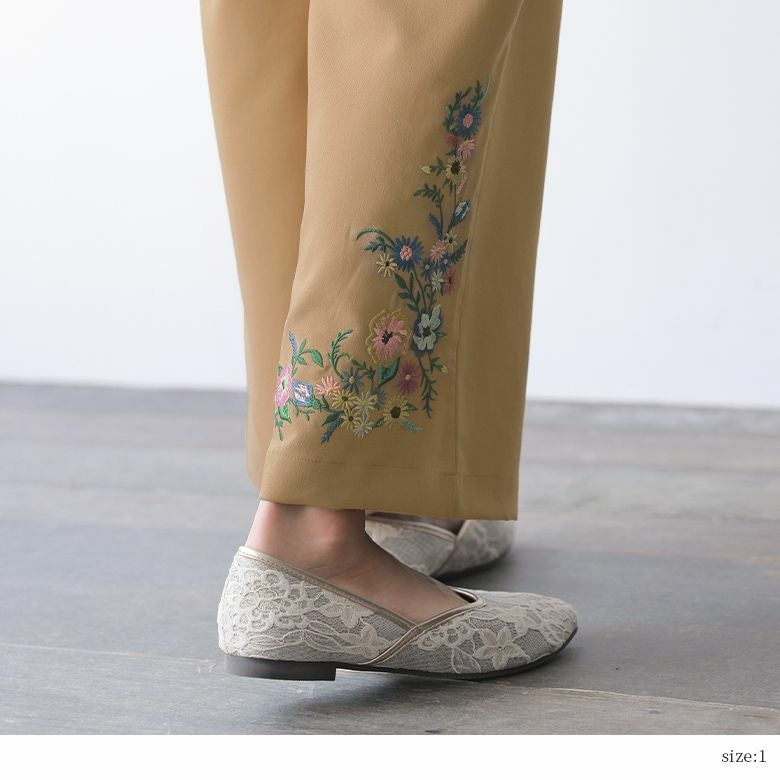 somari imagination花柄刺繍ストレートワイドパンツ』