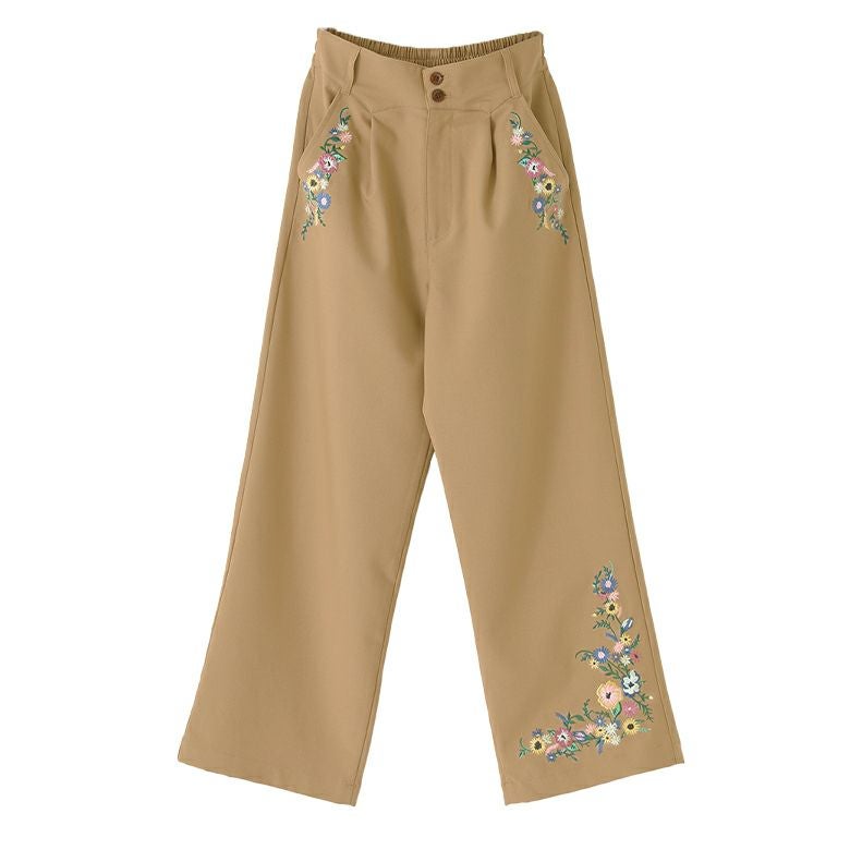 somari imagination花柄刺繍ストレートワイドパンツ』