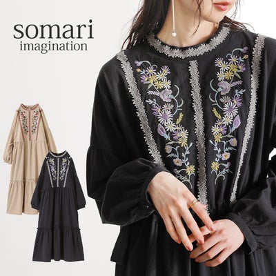 somari imagination(ソマリイマジネーション)花柄刺繍コットンティアードワンピース