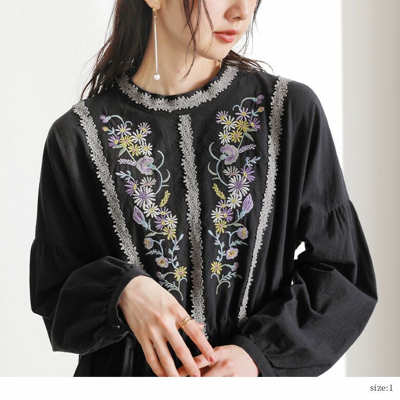 somari imagination花柄刺繍コットンティアードワンピース』