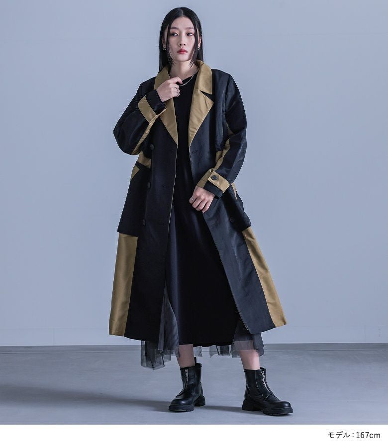 kOhAKU異素材ドッキング配色トレンチコート』