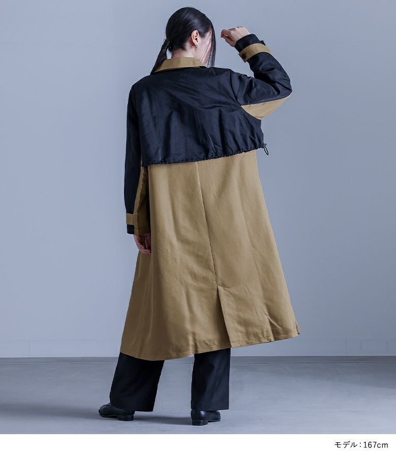 kOhAKU異素材ドッキング配色トレンチコート』