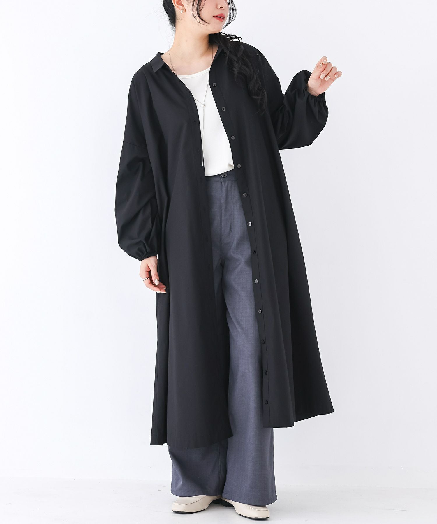 n'OrLABELバックギャザースキッパーシャツワンピース』