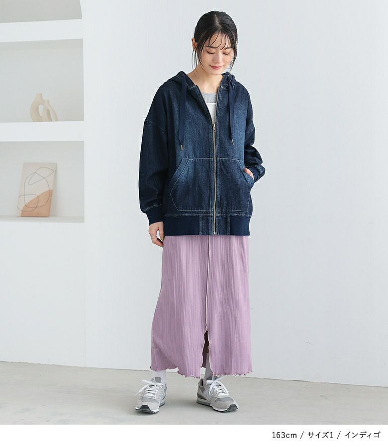 jean パーカー SEQUENZE パーカー WEB限定 / ブリーチ加工 デニムジップパーカー sqnz