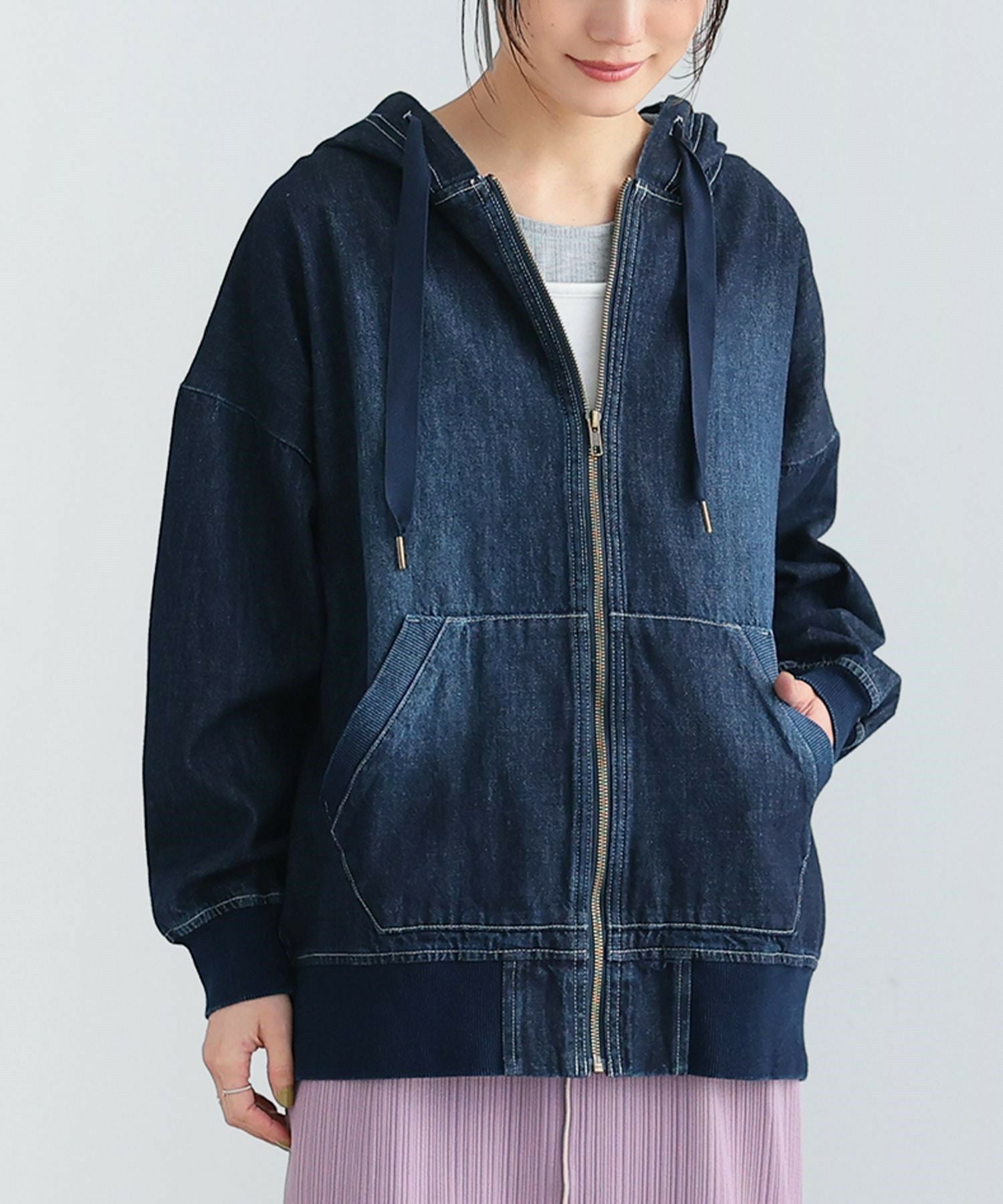 n'OrLABELコットンデニムジップアップパーカー』