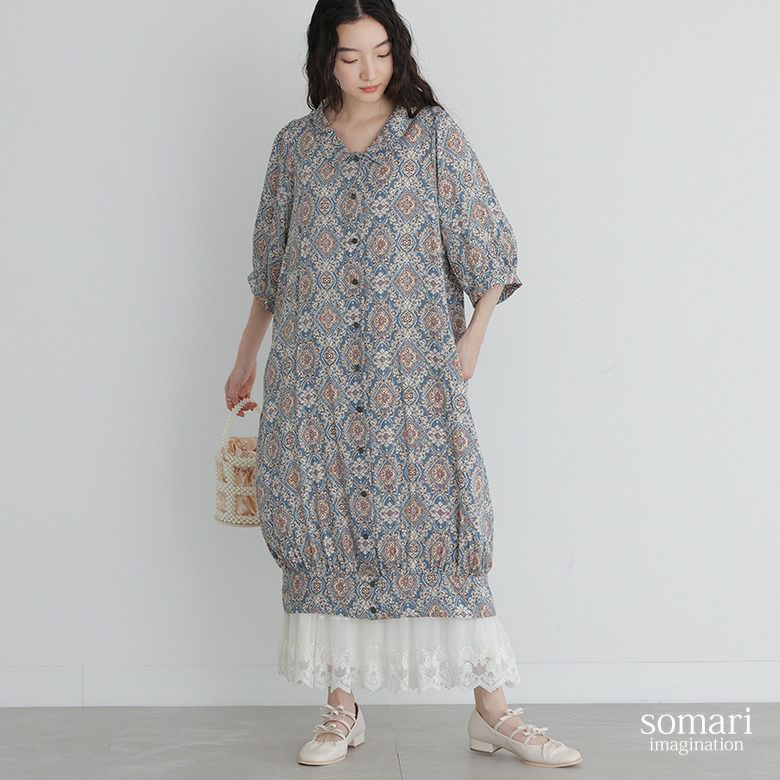 somari imagination(ソマリイマジネーション)総柄コクーンワンピース