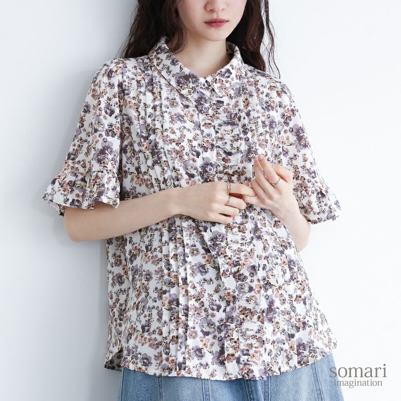 somari imagination(ソマリイマジネーション)花柄フレア袖ブラウス
