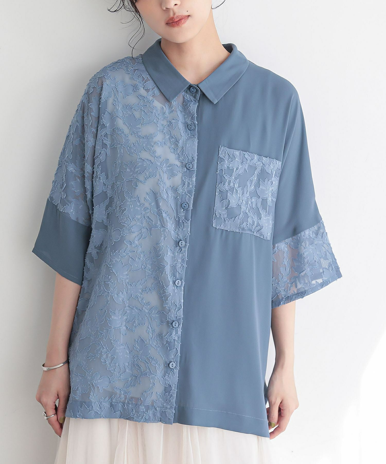 n'OrLABEL花柄シアーカットジャカードシャツ』