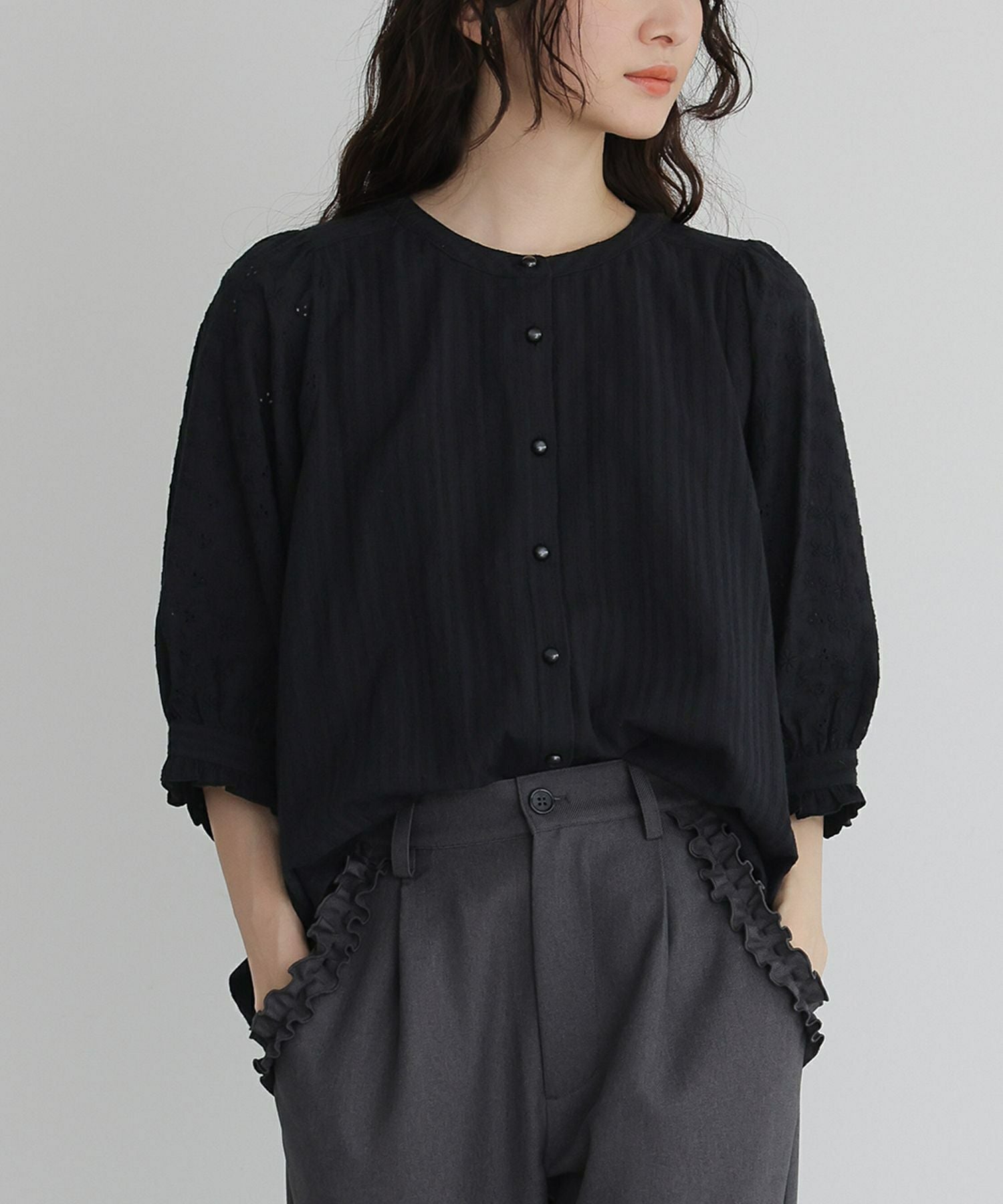 somari imaginationボリュームスリーブコットンブラウス』