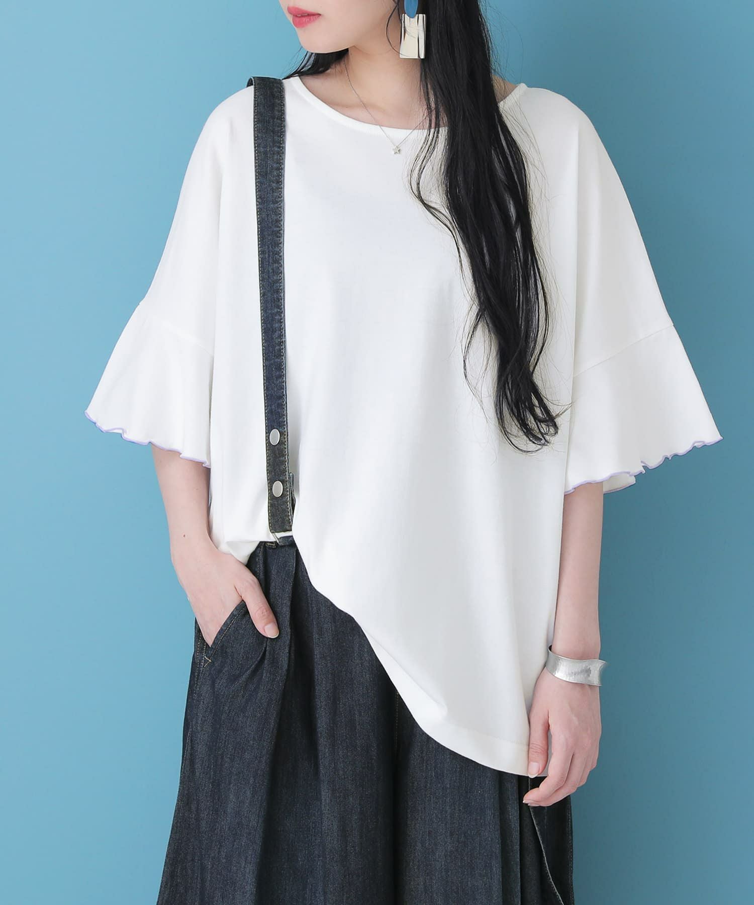 【WEB限定】Drawer テンジク フレアギャザースリーブ カットソー MAGALI コットン天竺 ギャザースリーブカットソー ｜くらすこと公式