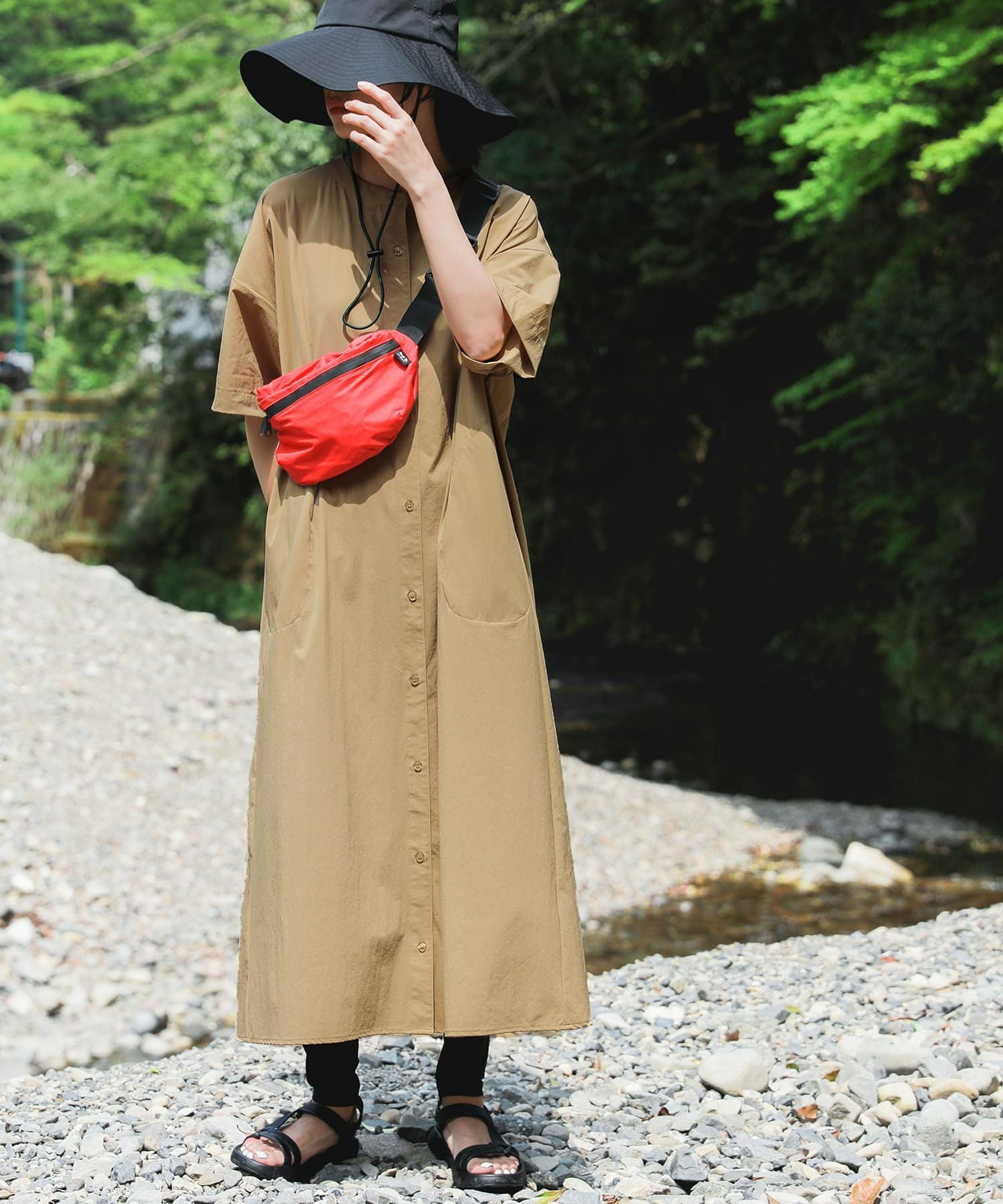 n'OrLABELハレアメ撥水バンドカラーワンピース』