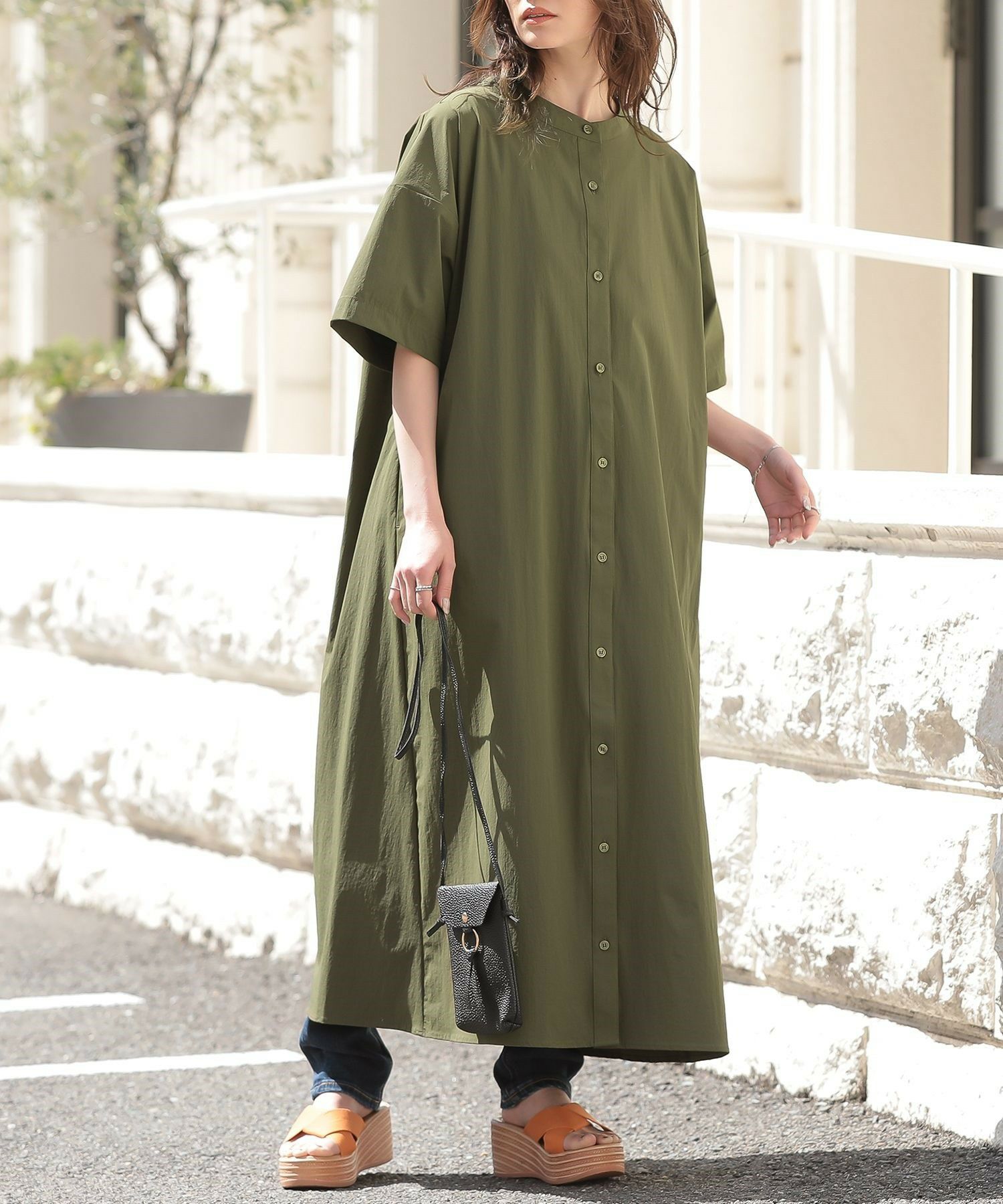 n'OrLABELハレアメ撥水バンドカラーワンピース』