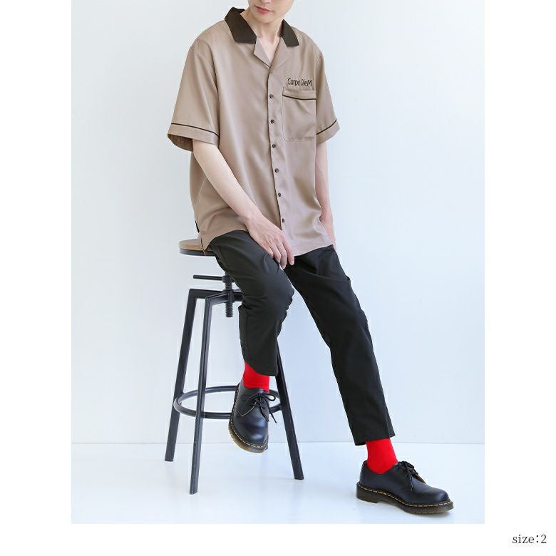 刺繍ロゴ配色ボウリングシャツ』