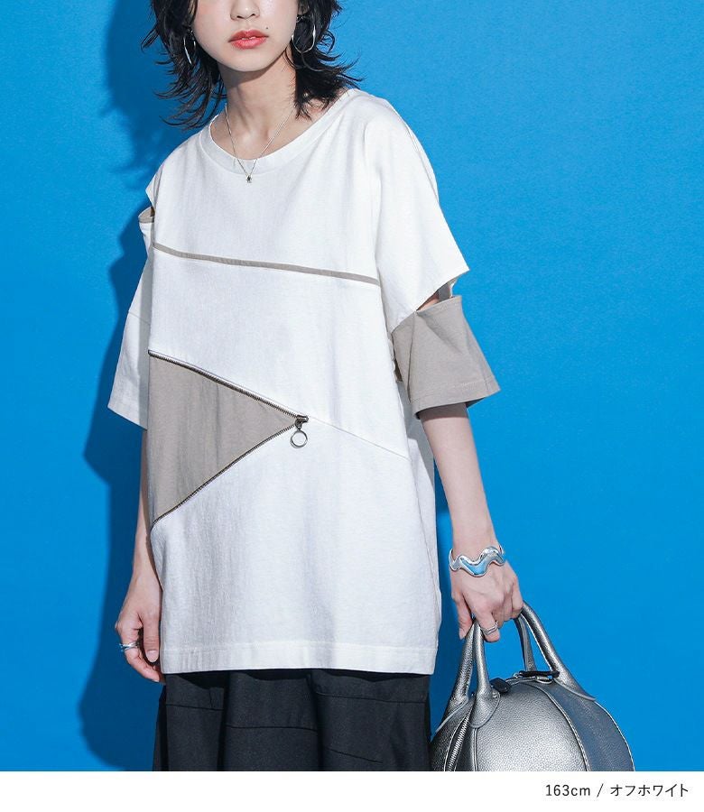 kOhAKUアシンメトリー配色デザインTシャツ』