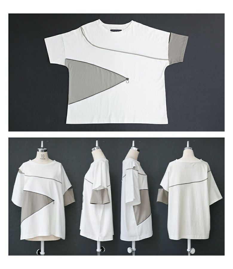 kOhAKUアシンメトリー配色デザインTシャツ』