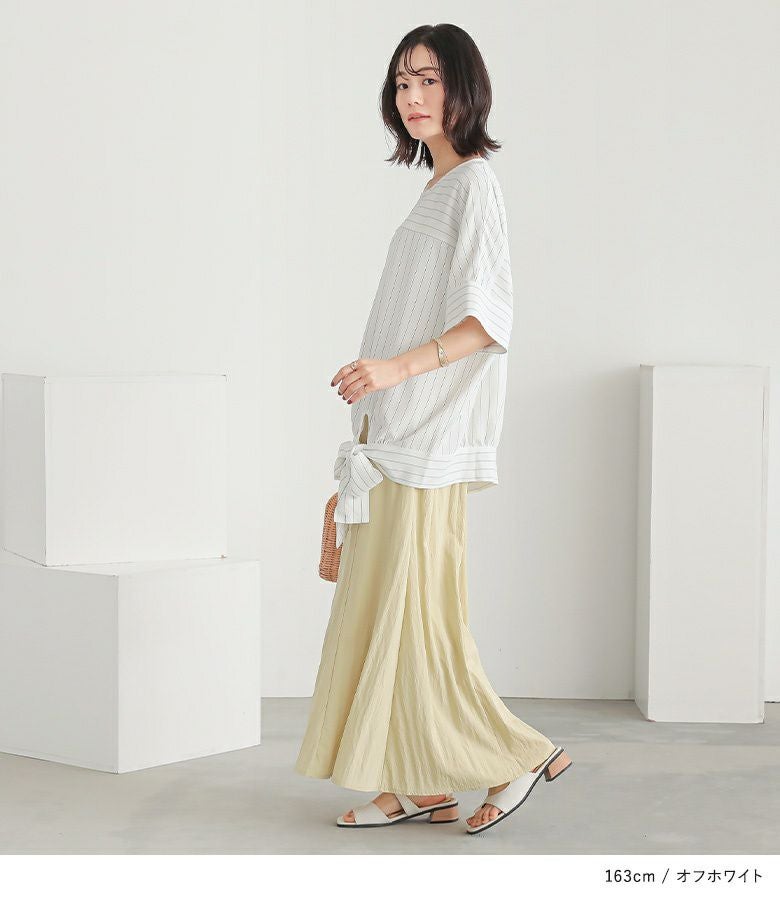 n'OrLABEL裾リボンストライプ柄ブラウス』