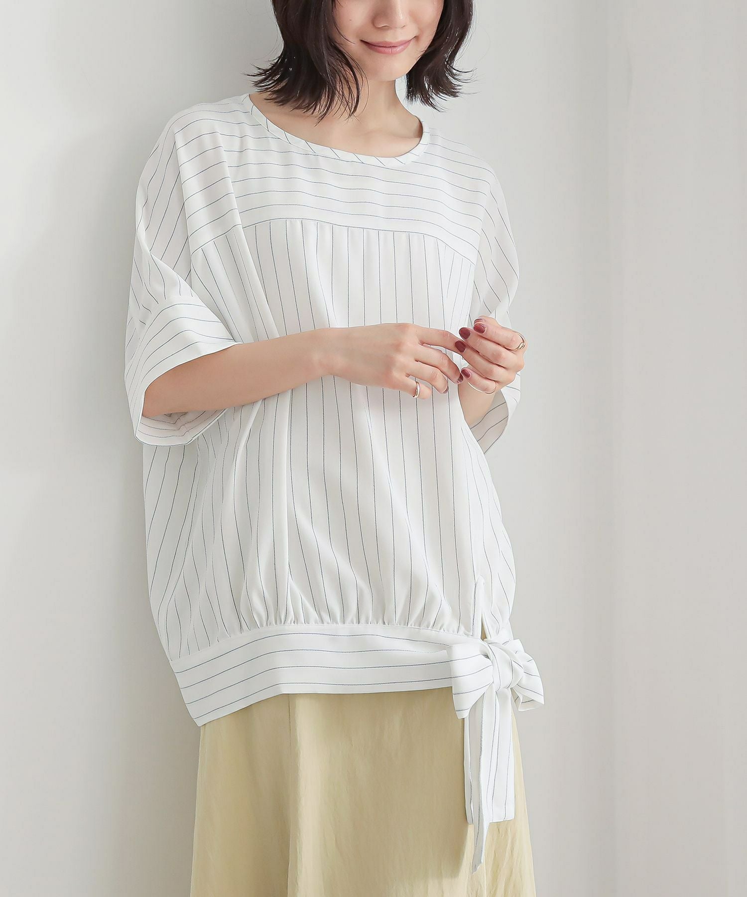 n'OrLABEL裾リボンストライプ柄ブラウス』