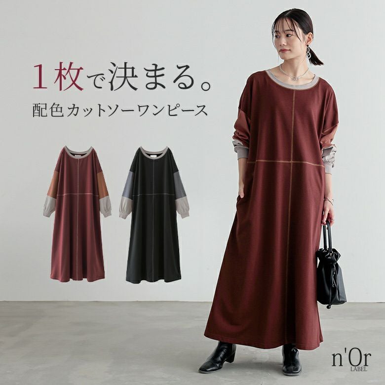 n'OrLABEL配色切替デザインカットソーワンピース』
