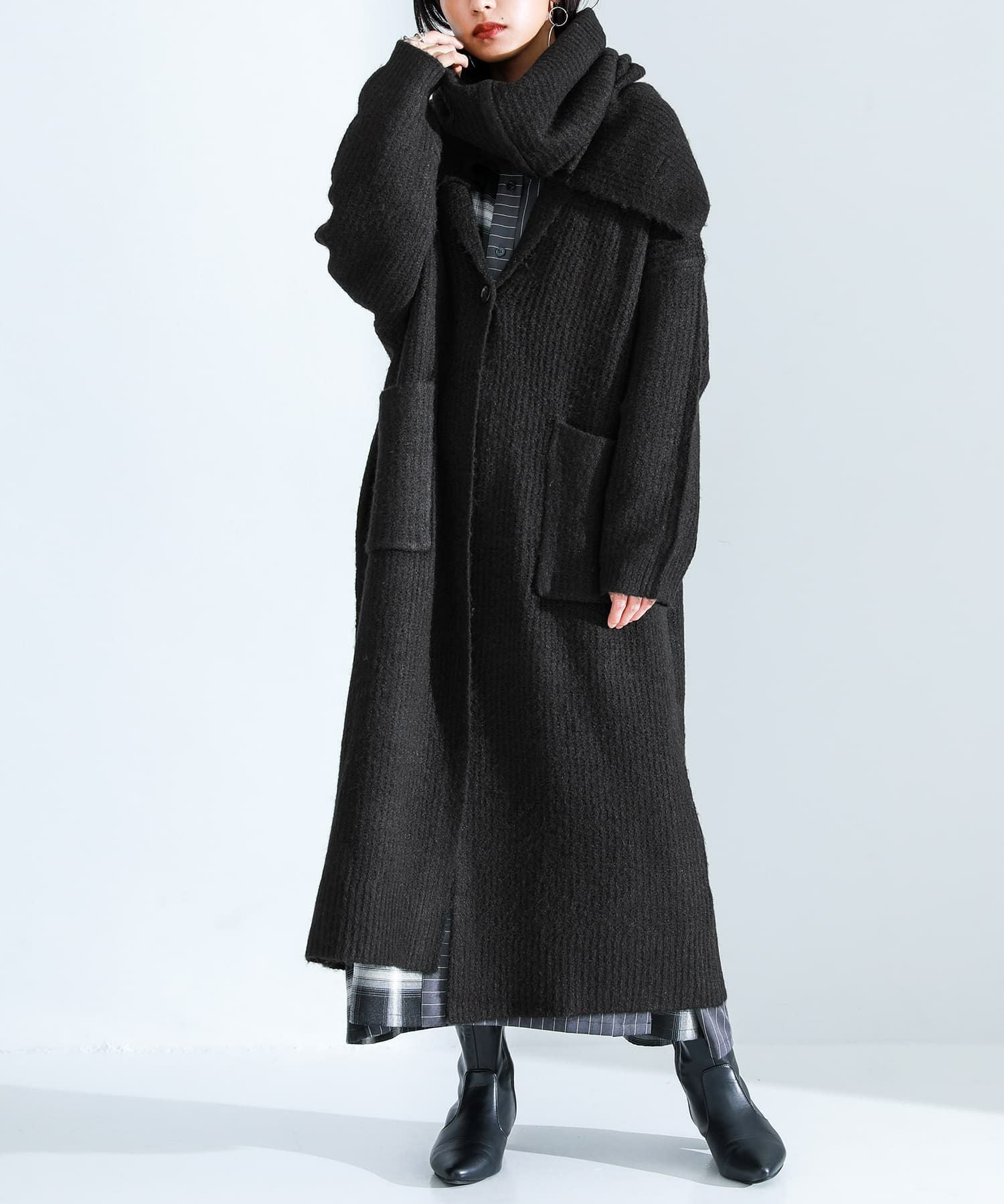 Y2K✨ロエン✨アルパカ混 ロングカーディガン スカル 指穴付 44 黒 Night Nomad Cardigan / 幻想的な月 / ニットカーディガン【KIHILIST