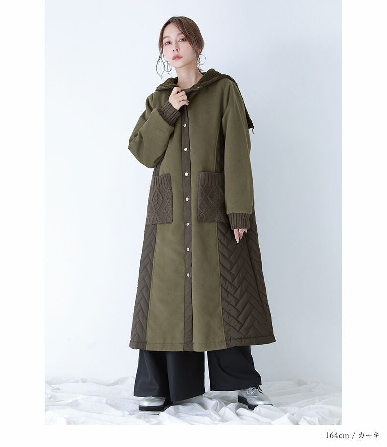 kOhAKU異素材キルティングフード2WAYコート』