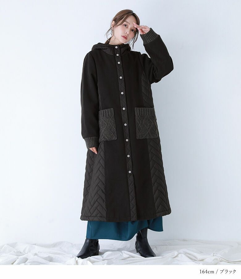 kOhAKU異素材キルティングフード2WAYコート』