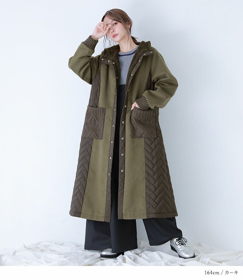 kOhAKU異素材キルティングフード2WAYコート』