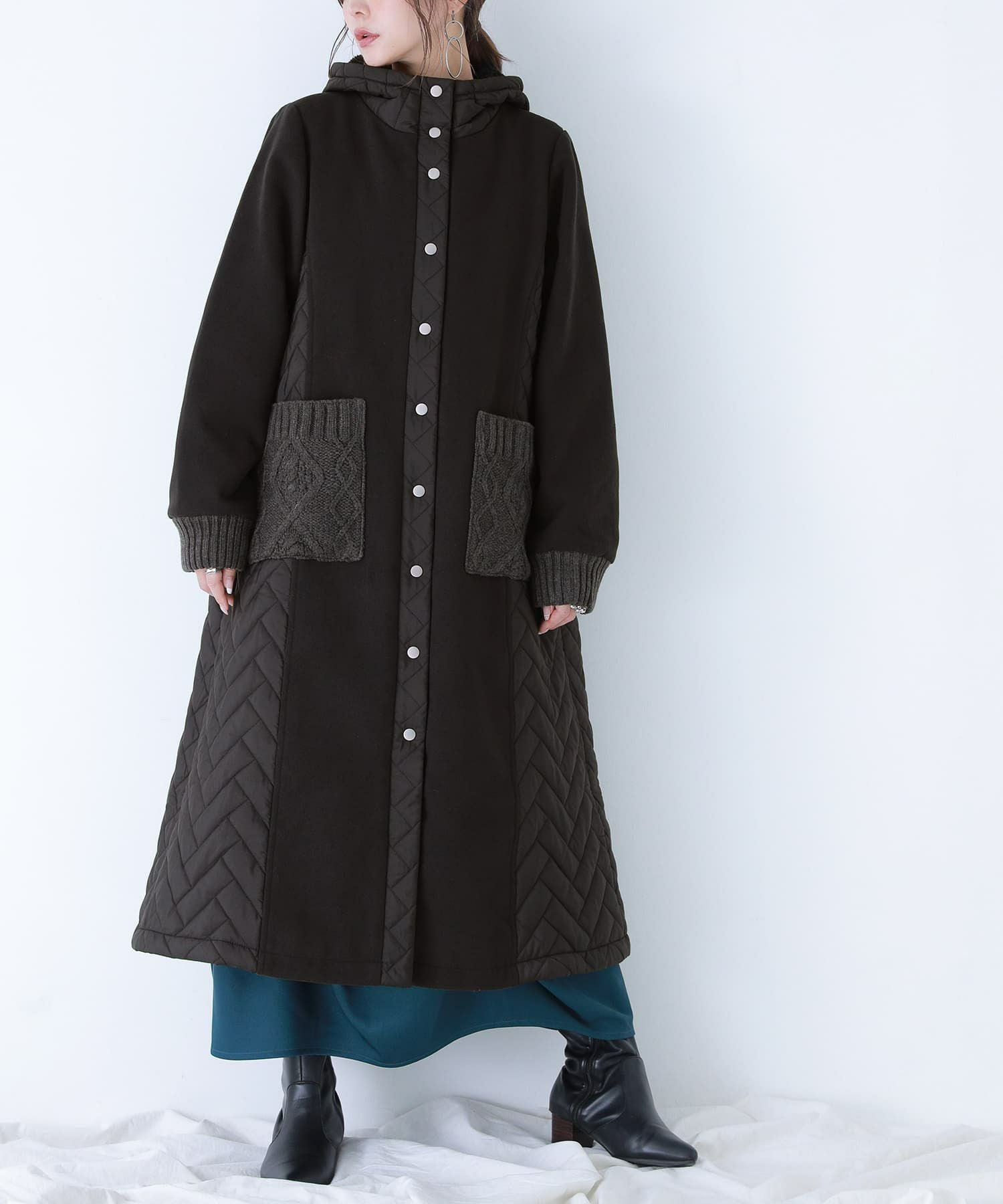 kOhAKU異素材キルティングフード2WAYコート』