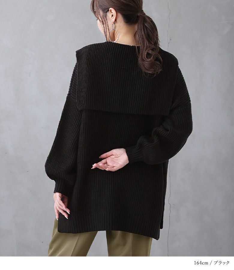 n'OrLABEL畦編みセーラーカラーニット』