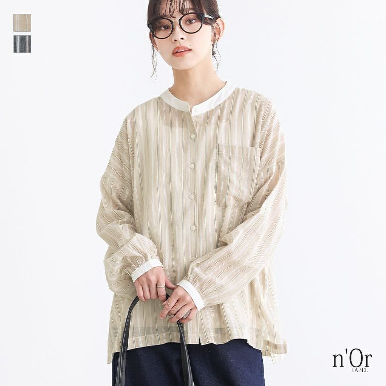 nOrLABEL(ノアールレーベル)ストライプ柄クレリックシャツ