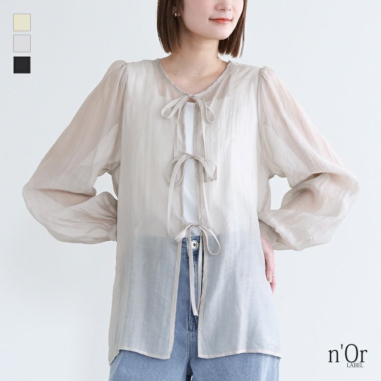 n'OrLABEL前後2wayリボン付きシアーブラウス』
