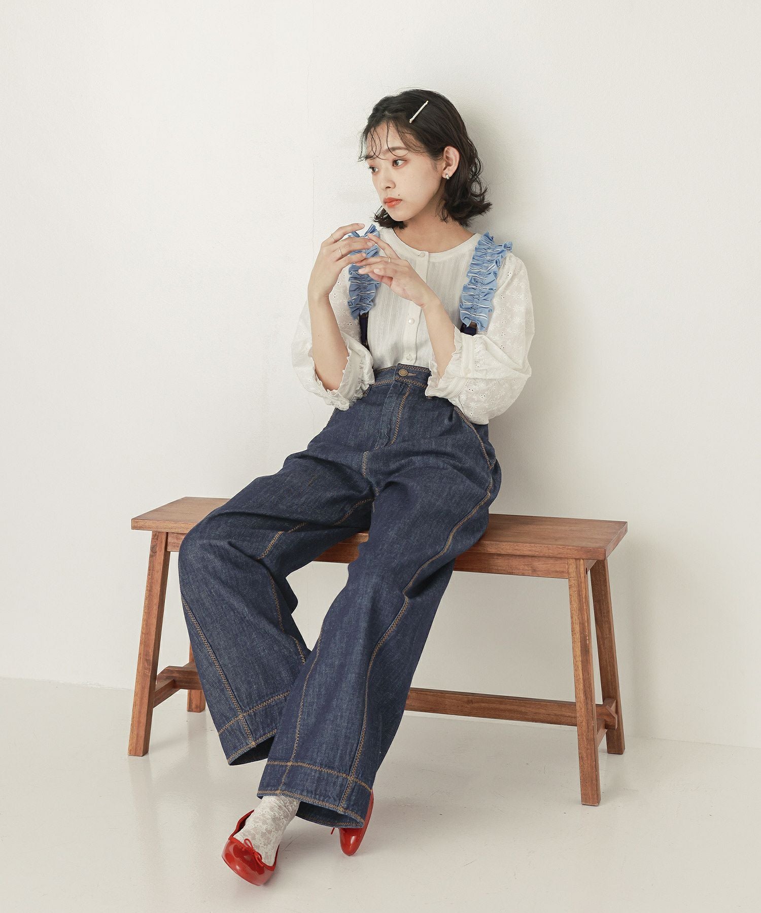 somari imaginationフリルサスペンダー付きデニム』