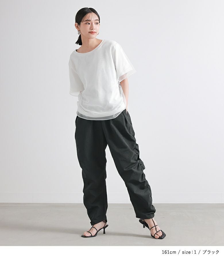 n'OrLABELサイドギャザーナイロンパンツ』