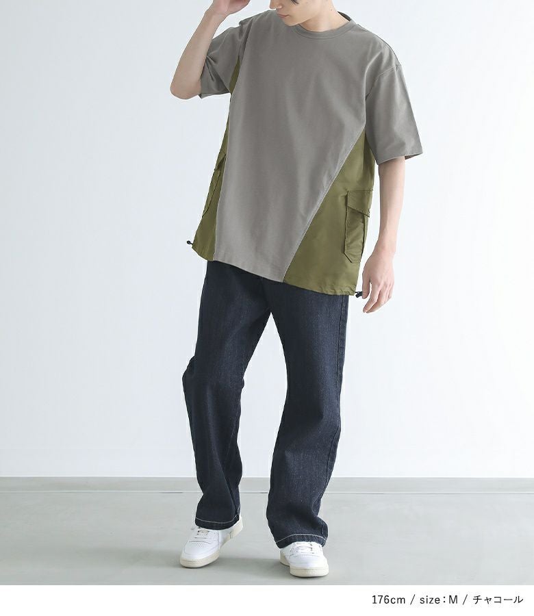 新品 半袖Tシャツ 異素材 90 異素材切替Tシャツ Tシャツ メンズ トップス 半袖・再再販。(100