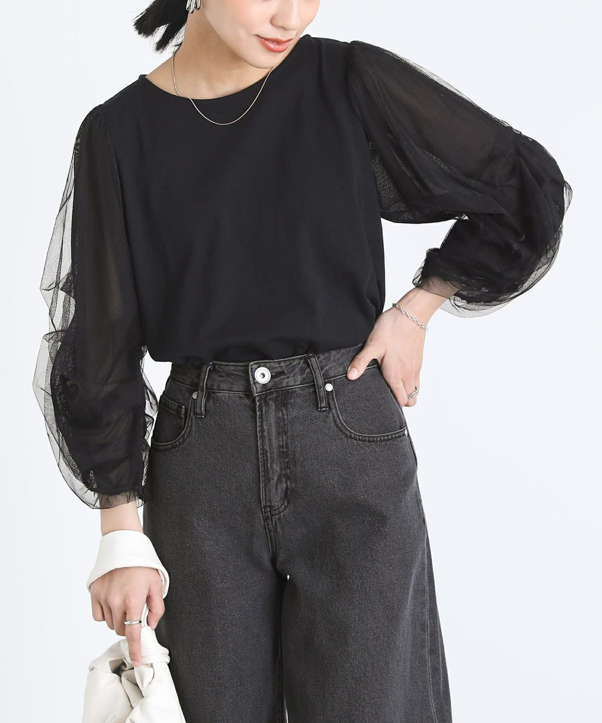 シアーボリュームスリーブカットソー【SALE】 1(M～L) ブラック