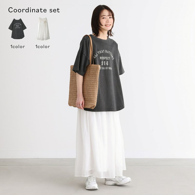 カレッジロゴピグメントＴシャツ×ふわさらロングスカートコーデ2点SET
