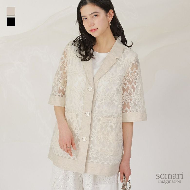 somari imagination(ソマリイマジネーション)レース×リネン混シアージャケット