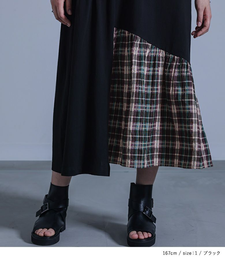 kOhAKUメッシュTシャツ×チェック柄切替タンクワンピースセット』