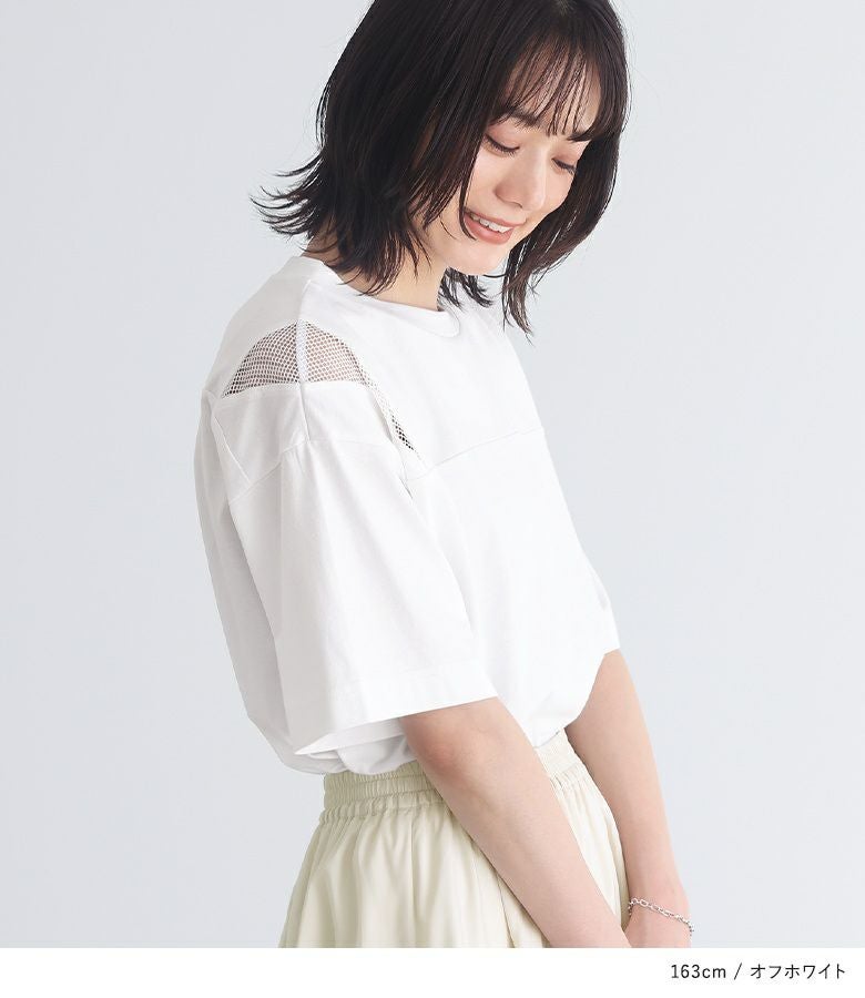 n'OrLABELショルダーメッシュ切替Tシャツ』