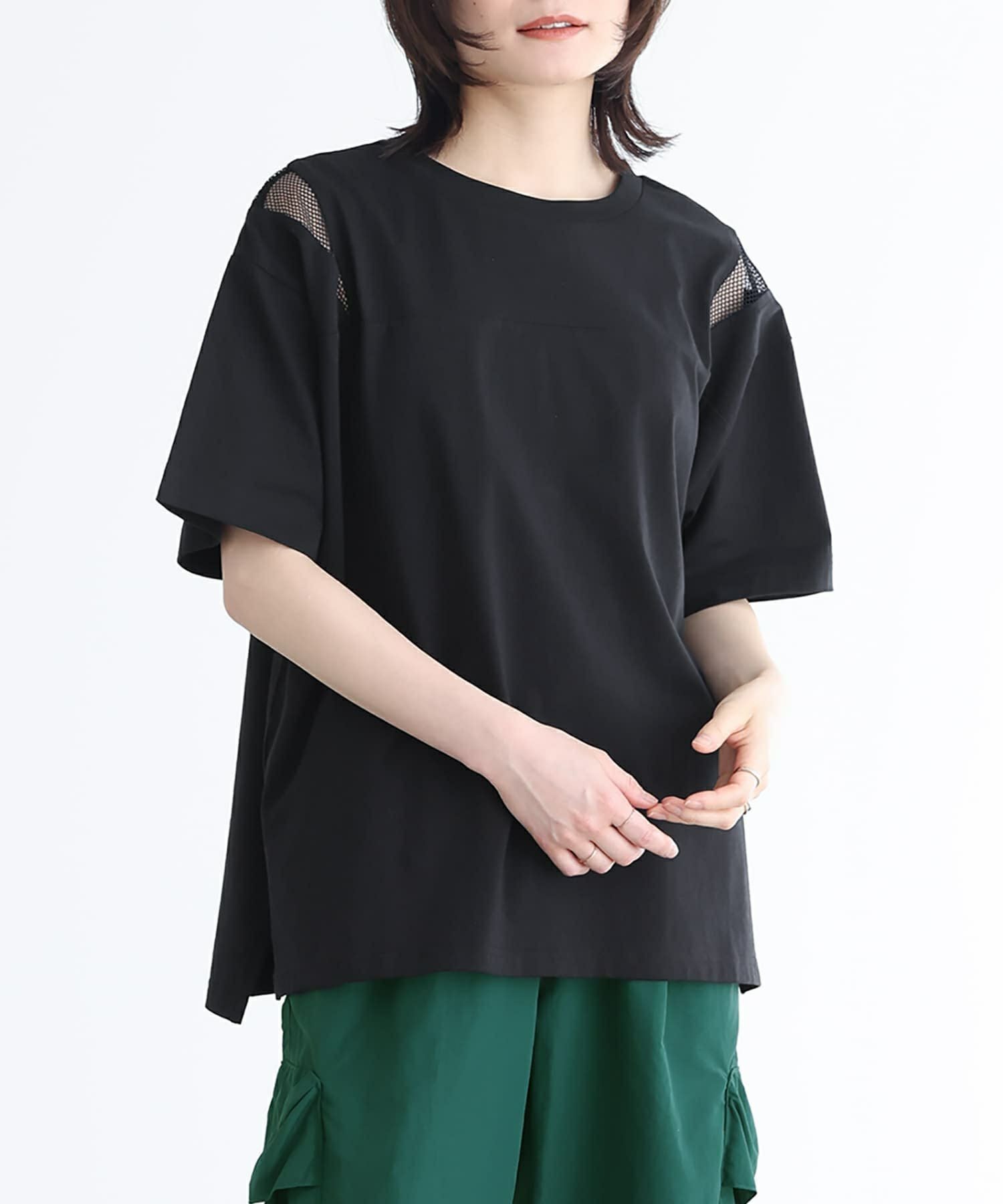 n'OrLABELショルダーメッシュ切替Tシャツ』